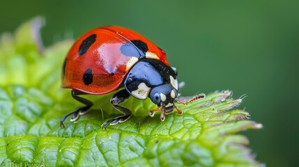 Fototapeta premium A closeup of a ladybug on a leaf