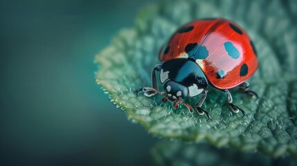 Fototapeta premium A closeup of a ladybug on a leaf