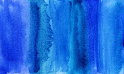 Close up of a vibrant blue sea watercolor background. Hand drawn abstract colorful indigo ocean texture for design. 