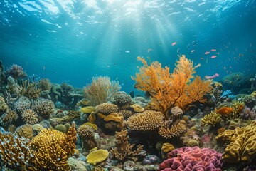 Naklejka premium A serene coral reef with diverse marine life, promoting ocean conservation