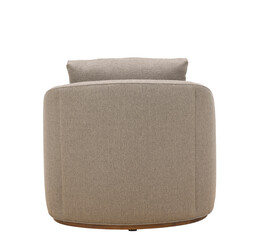 cut out fabric armchair soft cushion with wood leg isolated on white background. clipping path included. 3d rendering modern interior retro furniture design for living room. studio photography.