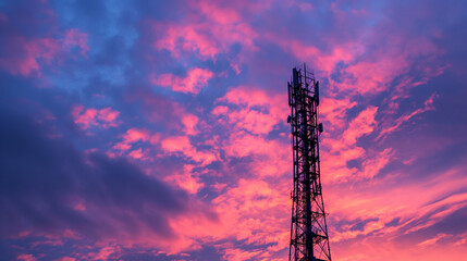 Obraz premium Mobile phone tower against a lovely twilight sky.