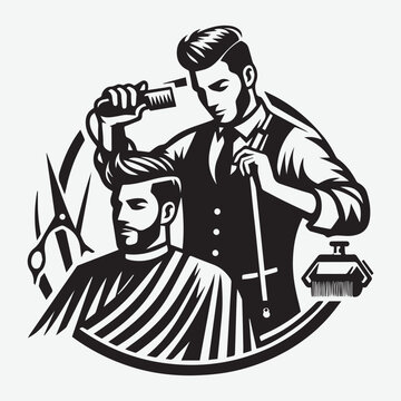 Barber Logo Vector Illustration Silhouette Model Hairstyle of Glamourous Person