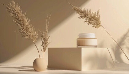 Naklejka premium lottion,cream and shampoo blank packeging podium generated by AI