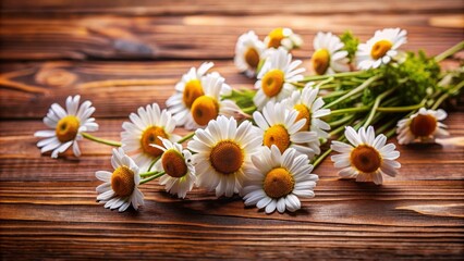 Fototapeta premium Bouquet of daisies on a wooden background.