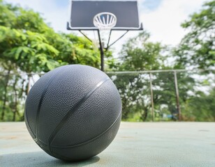 schwarzer Basketball liegt auf Basketballfeld - Draußen Sport outdoor