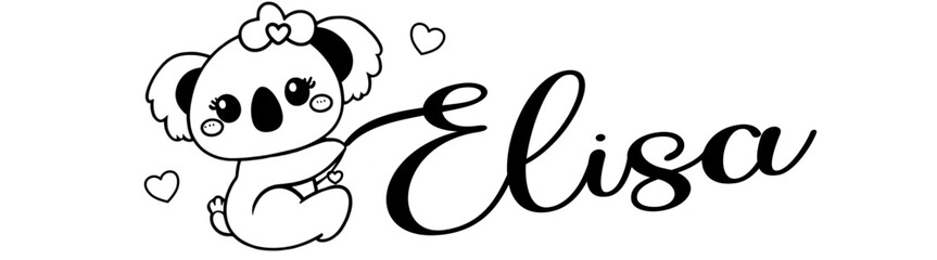 Elisa - black color - name written - Word with Koala kawaii for websites, baby shower, greetings, banners, cards-shirt, sweatshirt, prints, cricut, silhouette, sublimation