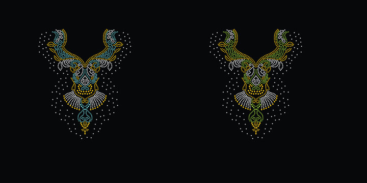 Rhinestone vector Design. rhinestone elephant vector design for Illustration of collar neck decoration with rhinestones in the form of a necklace. Flower Rhinestone Transfer, Iron on Hotfix, Rhineston