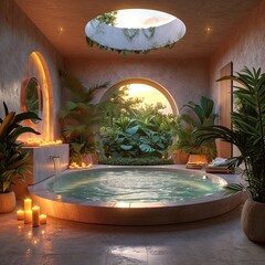 aesthetic Jacuzzi with candles, spa, exotic.