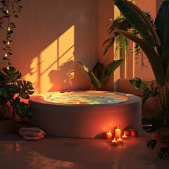 aesthetic Jacuzzi with candles, spa, exotic.