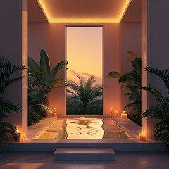 aesthetic Jacuzzi with candles, spa, exotic.