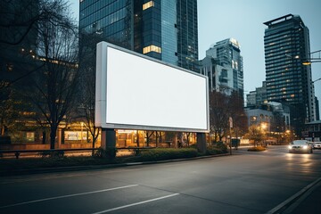 Blank billboard sign mockup in the urban environment, on the facade, empty space to display your advertising or branding campaign