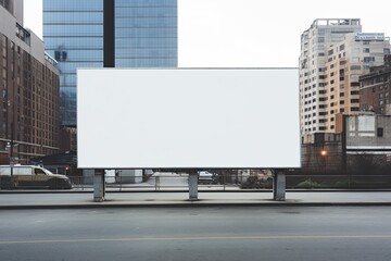 Obraz premium Blank billboard sign mockup in the urban environment, on the facade, empty space to display your advertising or branding campaign