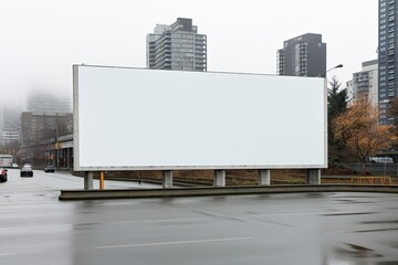 Obraz premium Blank billboard sign mockup in the urban environment, on the facade, empty space to display your advertising or branding campaign