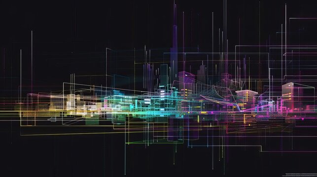 Analytics algorithms side view depicting code structures digital tone Analogous Color Scheme