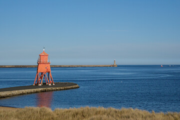 South Shields UK: 22nd Feb 2024: Sunny winter day at South Shields Littlehaven Beach