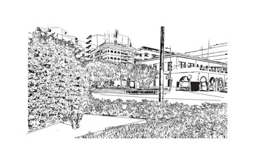 Print Building view with landmark of Santa Pola is a coastal town in Spain. Hand drawn sketch illustration in vector.