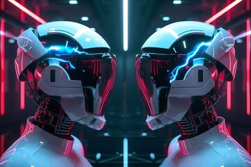 Fototapeta premium Augmented reality vs VR front view contrasting technologies scifi tone Monochromatic Color Scheme