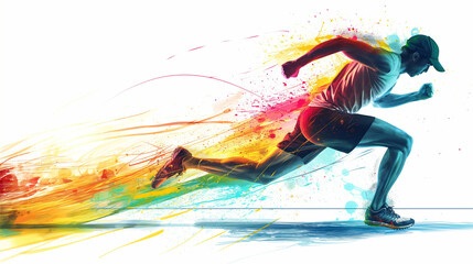 Abstract design of male athlete runner with many colors