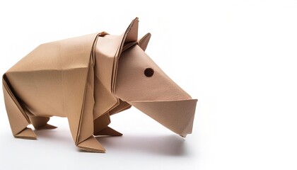 Animal concept origami isolated on white background of a hippo or hippopotamus, the largest extant land artiodactyl, with copy space, simple starter craft for kids