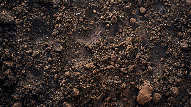 Aerial view of rich, dark clay soil , showing the texture and moisture retention characteristics of the soil