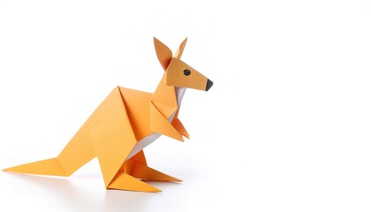 Animal concept origami isolated on white background of an Australian Eastern grey kangaroo - Macropus giganteus , with copy space, simple starter craft for kids