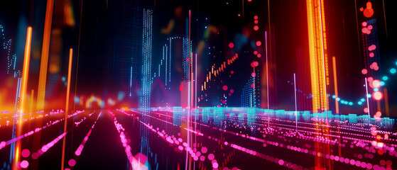 Abstract digital chart showing stock market trends with bright lines and interactive elements,