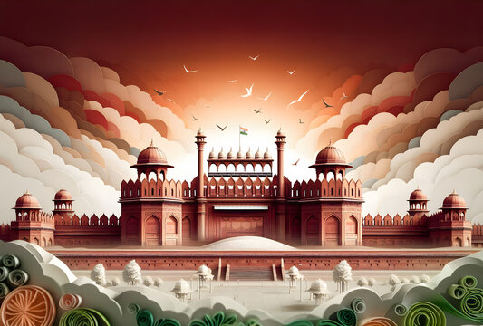 Paper craft of The Red Fort or Lal Qila, a historic fort in Delhi India
