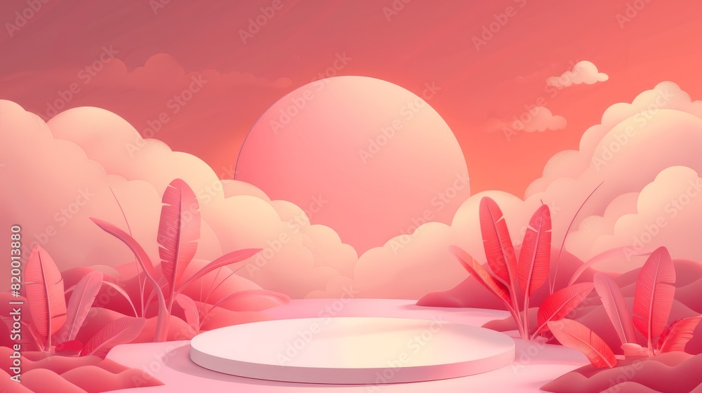 Wall mural a showcase for goods against the background of sunset. illustration. an empty showcase for displayin