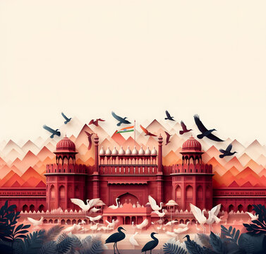 Paper craft of The Red Fort or Lal Qila, a historic fort in Delhi India