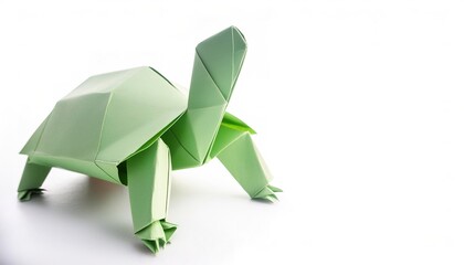 Animal concept origami isolated on white background of a cute and adorable turtle or tortoise with copy space, simple starter craft for kids
