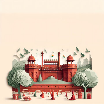 Paper craft of The Red Fort or Lal Qila, a historic fort in Delhi India