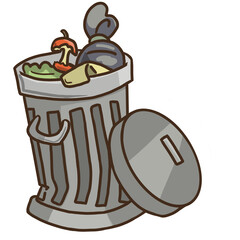 trash and waste in the garbage bin illustration
