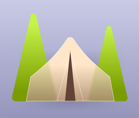 Glass morphism camping tent icon. Tourist camp vector symbol