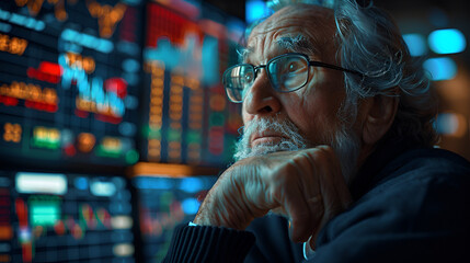 Fototapeta premium Senior Old Man Worries About the Bear Market