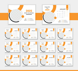 Professional Desk Calendar 2025, New Year, Week Starts on Sunday, Business calendar template design