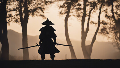 silhouette, samurai, sunrise, warrior, japan, katana, sword, traditional, martial arts, ancient, honor, bravery, silhouette against sunrise, warrior spirit, japanese culture, silhouette of samurai war