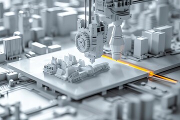 3D printing  A 3D printer creating complex architectural models Top view Printing the future Technology tone Monochromatic Color Scheme