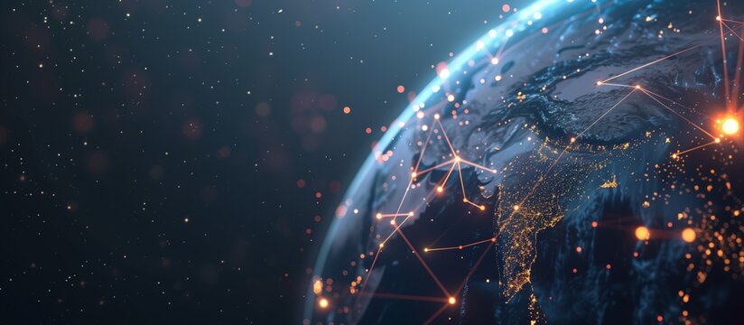 Embark on a journey through the Global Network, witnessing illuminated digital connections showcasing Earths interconnectivity at night. Experience the innovation and technological advancements