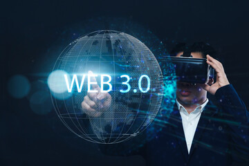 Virtual Reality in Web 3.0: Business Person Engaging with Future Blockchain Business Technology