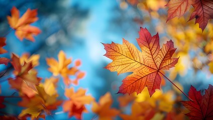 Seasonal Beauty: Capture the beauty of fall with colorful leaves against a bright blue sky.