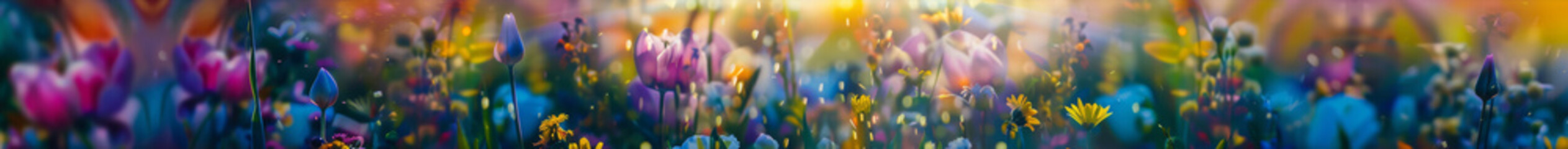 Fototapeta premium Colorful Blooming Wildflowers in Sunlit Meadow