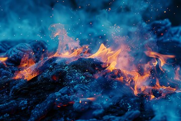 Digital artwork of blue background with a fire on it, high quality, high resolution