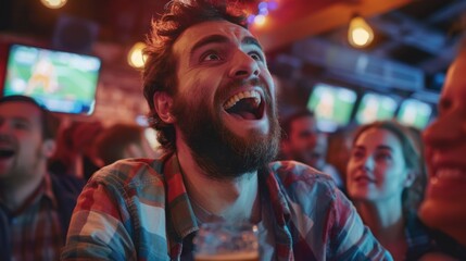 Obraz premium Excited Man at Sports Pub