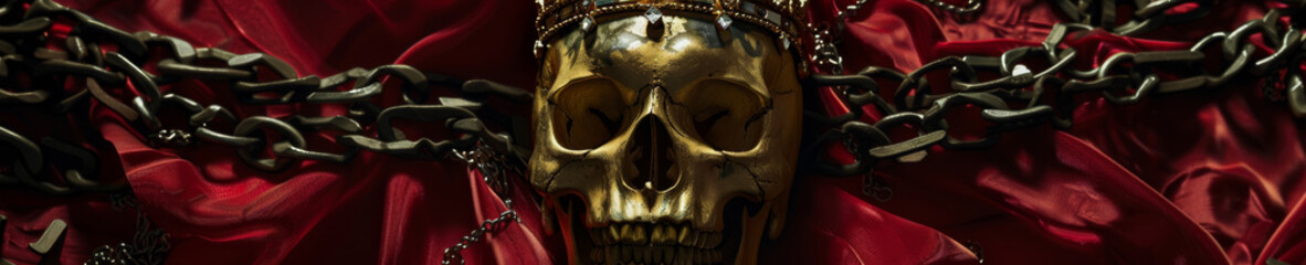 Naklejka premium A skull is chained to a red cloth