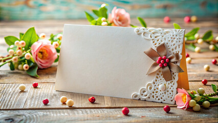 Close-up of a blank greeting card with decorative elements, perfect for personalized messages 