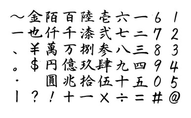 【書道講師の筆文字素材】数字、漢数字と大字セット　表書き　祝儀袋　金額　金融