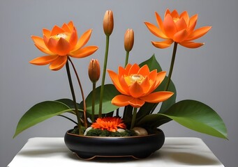 Fototapeta premium Orange lotus flower ikebana bonsai, bonsai, bonsai flower