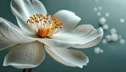 "Exquisite Bloom: Captivating Close-Up of White Floral Petals and Pistils"



