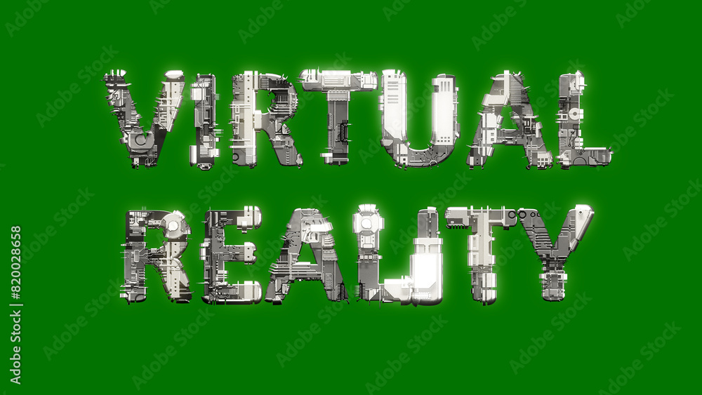 Aufkleber industrial style cybernetical text virtual reality on chroma key screen bg, isolated - object 3d ren